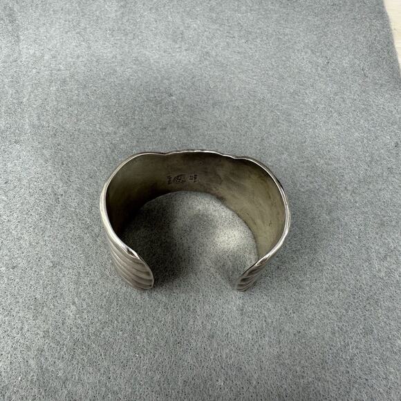 Mexico Taxco Sterling Silver Fluted Wavy Cuff Bracelet 69 grams - Picture 7 of 8